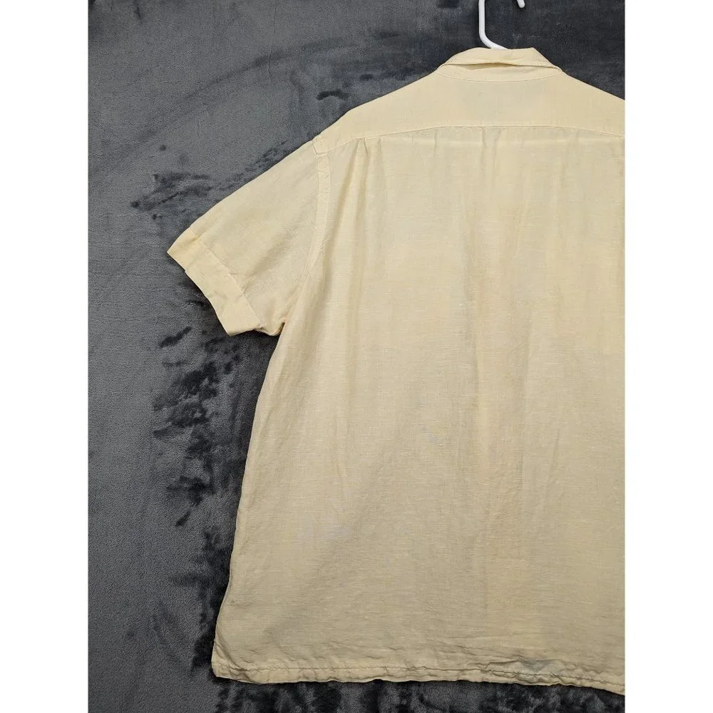 Polo Ralph Lauren Shirt Mens XL Silk Linen Blend Short Sleeve Button Up Yellow - Picture 8 of 16